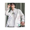 Guys Cool Street Style Letter Graffiti Long Sleeve Casual Over Shirt