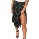 Summer Hot Sexy Fashion Green Leopard Print Tie Waist Split Midi A-Line Skirt for Holiday