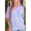 Summer Hot Fashion Round Neck Rolled Sleeve Gradient T-shirts