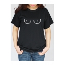 Funny Simple Breast Pattern Round Neck Short Sleeve Loose Relaxed T-Shirt