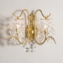 Luxurious Gold Sconce Lamp Candle 2 Bulbs Metal Wall Light with Crystal Leaf for Bedroom Stair