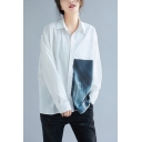 Womens Simple Basic Long Sleeve Casual Loose Button Down White Shirt