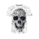 Cool Unique Skull Pattern Round Neck Short Sleeve Sport White T-Shirt