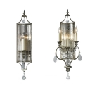Vintage Style Candle Wall Lamp with Clear Crystal 1/3 Heads Iron Sconce Light in Aged Steel for Cafe