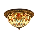 3 Lights Bowl Ceiling Mount Light Victorian Style Stained Glass Ceiling Lamp for Living Room