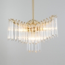 Clear Striking Crystal Chandelier 3 Lights Luxurious Style Pendant Light in Gold for Restaurant