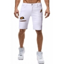 Men's Summer New Fashion Letter YEAH RIGHT Patched Shredded Ripped Denim Shorts