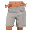 Womens Summer Stylish Simple Solid Color Button Embellished Rolled Cuff Casual Shorts