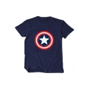 Cool Simple Star Shield Printed Round Neck Short Sleeve Casual Cotton Tee
