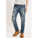 Men's Classic Fashion Denim Washed Regular Fit Casual Ripped Jeans
