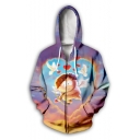 Funny Cute Heart Angel Baby Comic Figure Print Long Sleeve Zip Up Hoodie