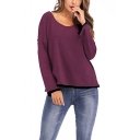Womens New Stylish Simple Plain Round Neck Long Sleeve Loose Fit Sweatshirt