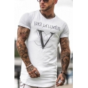 Muscle Guys Simple Letter V Printed Round Neck Short Sleeve Running Fitness Hipster T-Shirt