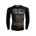 Mens Cool Cosplay Costume Round Neck Long Sleeve Slim Fit Sport Training T-Shirt