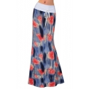 Summer Hot Popular Tie Dye Drawstring Waist Floral Print Maxi Skirt