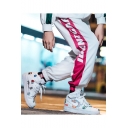 Men's Street Style Colorblock Letter Printed Drawstring Waist Elastic Cuffs Trendy Loose Casual Track Pants