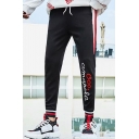 Guys New Fashion Colorblock Stripe Side Letter Printed Drawstring Waist Casual Warm Sweatpants