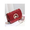 Stylish Solid Color Metal Bee Embellishment Sequin Crossbody Bag with Chain Strap 20*8*13 CM