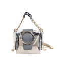 New Trendy Colorblock Metal Ring Rivet Embellishment Transparent Chain Crossbody Buckle Bag 15*15*13 CM