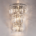 Luxurious Style 3-Tier Wall Light Three Lights Clear Crystal Wall Lamp in Chrome for Stair Corridor