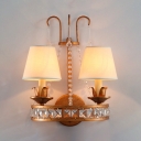Two Lights Tapered Shade Wall Light with Crystal Bead Vintage Metal Sconce Lamp in Antique Brass for Restaurant