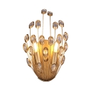 Peacock Dining Room Wall Light with Striking Crystal Metal 2 Lights Glamorous Wall Lamp in Gold