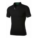 Mens Fashion Simple Letter Embroidery V-Neck Stand Collar Short Sleeve Fitted Polo Shirt