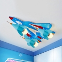 Fighter Airplane Boys Bedroom Ceiling Fixture Metal 3 Heads Coll LED Semi Flush Ceiling Light in Blue