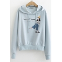 Students Cartoon Girl Letter HAPPY TIMES Print Long Sleeve Pullover Hoodie