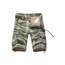 Men's Summer New Stylish Plaid Pattern Multi-pocket Design Zip-fly Cotton Cargo Shorts