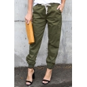 Hot Stylish Classic Plain High Rise Elastic Cuff Pocket Side Cargo Pants for Women