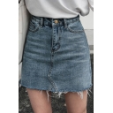 Summer Hot Fashion Plain Chic High Waist Fitted Fringe Trim Mini A-Line Skirt