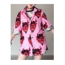 Summer Hot Fashion Cool Unique Ghost Print Button Down Short Sleeve Oversize Casual Loose Shirts