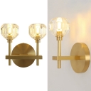 Dinging Room Torch Sconce Light Metal 1/2 Lights Simple Style Gold Wall Light with Clear Crystal