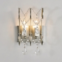 Luxurious Candle Sconce Light Two Lights Metal Wall Lamp with Crystal in Gold for Bedroom Foyer