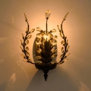 Living Room Candle Wall Light Metal 1 Light Rustic Stylish Black Sconce Light with Crystal Leaf