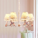 5/6 Lights Horse Chandelier Lovely Metal Hanging Lamp with Fabric Shade in Blue/Pink for Baby Bedroom