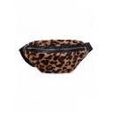 Women's Fashion Leopard Pattern Plush Waist Belt Bag with Zipper 28*16*2 CM
