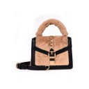 New Fashion Colorblock Chain Embellishment Plush Crossbody Satchel Handbag 20*16*8 CM