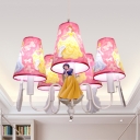 Lovely Blue/Pink Ceiling Pendant Princess Five Lights Metal Chandelier with Fabric Shade for Girls Bedroom