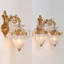 Stair Cafe Engraved Arm Wall Light Ribbed Glass 1/2 Lights Elegant Style Gold Sconce Light with Crystal