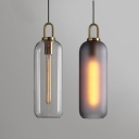 Post Modern Cylindrical Hanging Light Fixture Clear/Smoke Glass 1 Light Mini Pendant for Bar Cafe