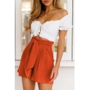 Hot Popular Simple Plain High Rise Tied Waist Casual Culottes Shorts