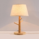 Fabric Tapered Shade Table Lighting Contemporary 1 Light Desk Lamp with Wood Base