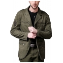 Mens Unique Notched Lapel Collar Multi-Zip Button Front Outdoor Army Green Fitted Blazer Field Jacket