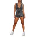 Womens Hot Sexy Fashion Plunge V Neck Sleeveless Black Striped Print Fitted Romper