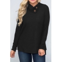 Womens Fancy Button Embellished Collar Long Sleeve Plain Casual Sweatshirt