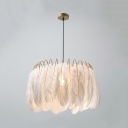 Contemporary Drum Ceiling Pendant Feather Single Light White Hanging Light for Restaurant Bedroom