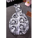 Trendy Fashion Allover Cartoon Comic Figure Printed Zip Up Hooded White Casual Sun Protection Jacket Coat