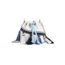 Fashion Personalized Tassel Embellishment Drawstring Crossbody Bucket Bag 11*16.5*14 CM